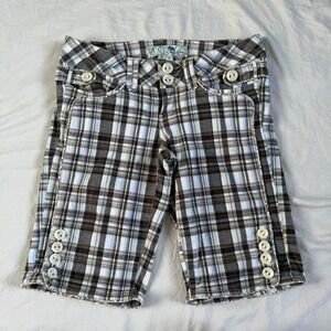 Y2K early 2000s Low raise white black plaid button-up Bermuda shorts